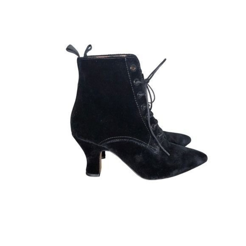 ALEXACHUNG Black Velvet Lace Up Ankle Boots 40 Pointed Toe Victorian Heels - Picture 3 of 9